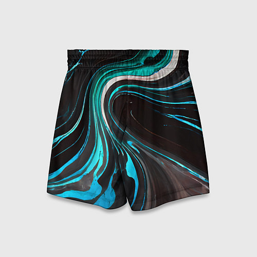 Детские шорты Волнистые бело-голубые линии на чёрном фоне / 3D-принт – фото 2