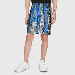 Шорты детские Киберпанк паттерн синий, цвет: 3D-принт — фото 2