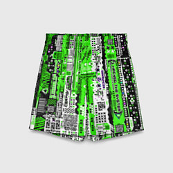 Шорты детские Киберпанк паттерн зелёный, цвет: 3D-принт