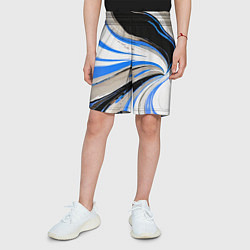 Шорты детские Волнистые бело-синие линии на чёрном фоне, цвет: 3D-принт — фото 2