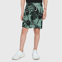 Шорты детские Игра в кальмара маска ведущего и стражников, цвет: 3D-принт — фото 2