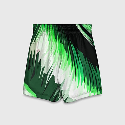 Детские шорты Зелёно-белая абстракция на чёрном фоне / 3D-принт – фото 2