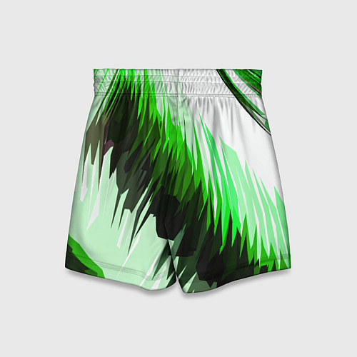 Детские шорты Чёрно-зелёные острые полосы на белом фоне / 3D-принт – фото 2
