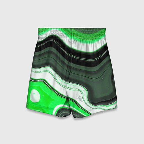 Детские шорты Волнистые горизонтальные чёрно-зелёные полосы на б / 3D-принт – фото 2