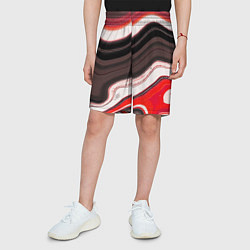 Шорты детские Волнистые горизонтальные чёрно-красные полосы на б, цвет: 3D-принт — фото 2