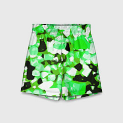 Шорты детские Green and white abstraction on a black background, цвет: 3D-принт