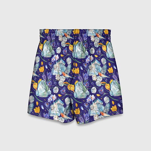 Детские шорты Крокусы и зяблик во льдах / 3D-принт – фото 2