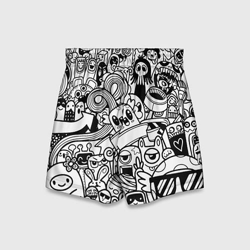 Детские шорты Black and white doddle monsters / 3D-принт – фото 2