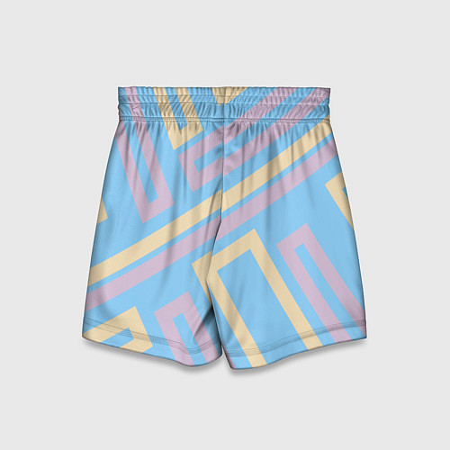 Детские шорты Прямоугольники по диагонали-голубой, бежевый / 3D-принт – фото 2