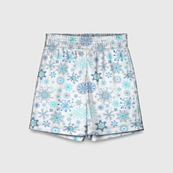Шорты детские Бирюзовые снежинки, цвет: 3D-принт