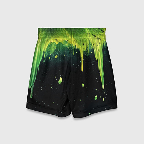 Детские шорты Зеленая стекающая краска по черному фону / 3D-принт – фото 2