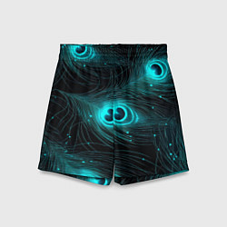 Шорты детские Светящиеся перья павлина паттерн, цвет: 3D-принт