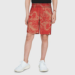 Шорты детские Золотые драконы на красном, цвет: 3D-принт — фото 2