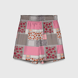 Шорты детские Розово-серые разноцветные лоскуты, цвет: 3D-принт