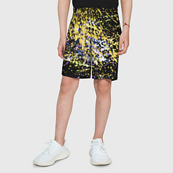 Шорты детские Желто синяя краска на черном, цвет: 3D-принт — фото 2