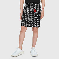 Шорты детские Иероглифы паттерн на черном фоне, цвет: 3D-принт — фото 2