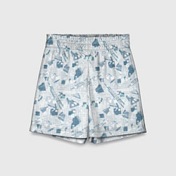 Шорты детские Мемфис синий с серым клетчатый геометрический узор, цвет: 3D-принт