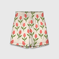 Шорты детские Тюльпаны паттерн, цвет: 3D-принт