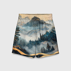 Шорты детские Японские горы и туман, цвет: 3D-принт