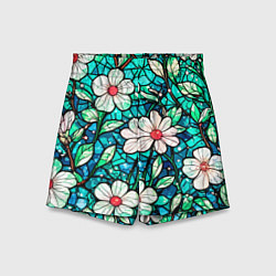 Шорты детские Цветочный сине-зелёный витраж, цвет: 3D-принт
