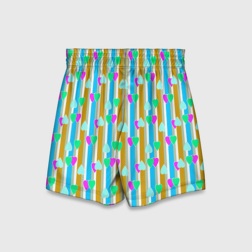 Детские шорты Полосатый с сердечками ретро в горошек / 3D-принт – фото 2