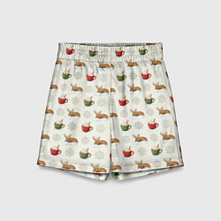Шорты детские Зимний паттерн с оленем и чашками какао, цвет: 3D-принт