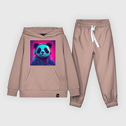 Костюм хлопковый детский Милая панда в лучах неона, цвет: пыльно-розовый