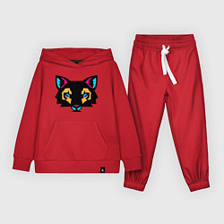 Костюм хлопковый детский Яркий абстрактный кот, цвет: красный