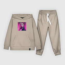 Костюм хлопковый детский Blackpink Lisa аниме рисунок, цвет: миндальный