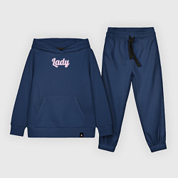 Костюм хлопковый детский Lady розовыми буквами, цвет: тёмно-синий