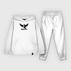 Костюм хлопковый детский Летящий черный воробей, цвет: белый