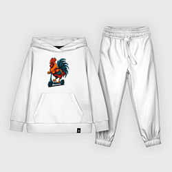 Костюм хлопковый детский Петушок на электросамокате, цвет: белый