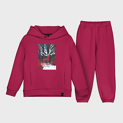Детский костюм оверсайз Красный олень с гиганскими рогами, цвет: маджента