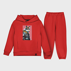 Детский костюм оверсайз Волк следящий за модой - нейросеть, цвет: красный