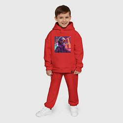 Детский костюм оверсайз Скелет в куртке в лучах неонового света, цвет: красный — фото 2