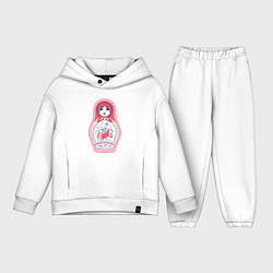 Детский костюм оверсайз Матрешка красно черная с птицей петух