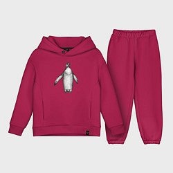 Детский костюм оверсайз Пингвин штрихами, цвет: маджента