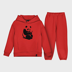 Детский костюм оверсайз Сидящая чёрная панда с бамбуком, цвет: красный