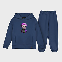 Детский костюм оверсайз Скелет в фиолетовой шляпе, цвет: тёмно-синий