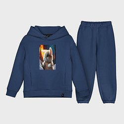 Детский костюм оверсайз Заяц в огненном лесу, цвет: тёмно-синий