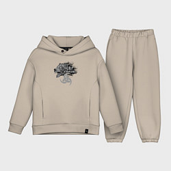 Детский костюм оверсайз Север в моей крови - медведь с символом рог Одина, цвет: миндальный