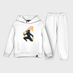 Детский костюм оверсайз Девушка ниндзя поп-арт ретро 1970-е - куноити, цвет: белый