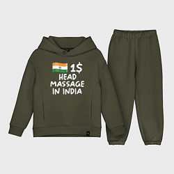 Детский костюм оверсайз Флаг Индии: head massage in india, цвет: хаки