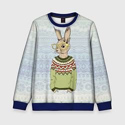Свитшот детский Кролик хипстер, цвет: 3D-синий