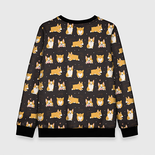Детский свитшот Вельш корги бемброк - забавные щенки паттерн / 3D-Черный – фото 2