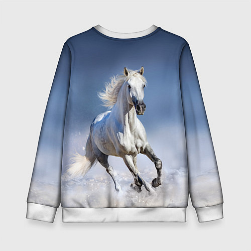 Детский свитшот Белая лошадь скачет по снегу / 3D-Белый – фото 2