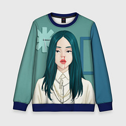 Свитшот детский Billie Eilish: Turquoise Hair, цвет: 3D-синий