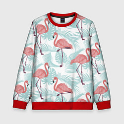 Свитшот детский Узор фламинго и тропических растений, цвет: 3D-красный