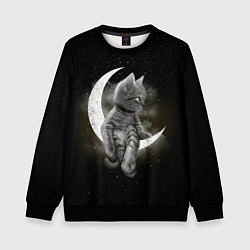 Свитшот детский Кот на луне, цвет: 3D-черный