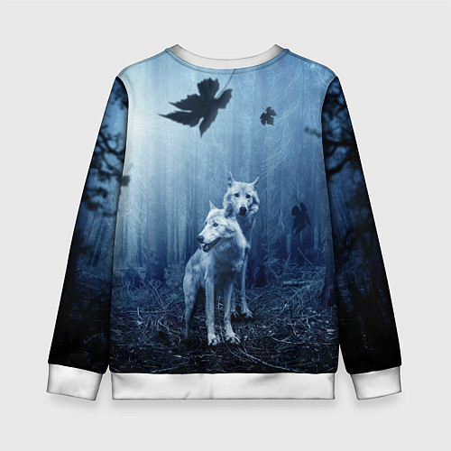 Детский свитшот Волки в тёмном лесу / 3D-Белый – фото 2